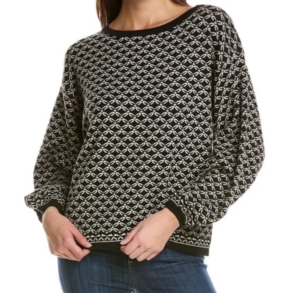 Max Studio Boat Neck Sweater Long Sleeves Oversized Black Ivory Size XS New $118